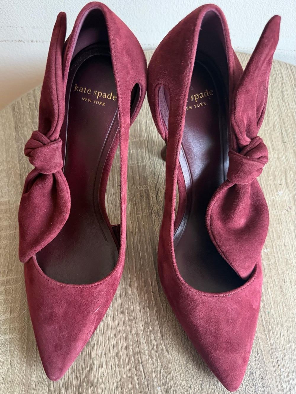 kate spade Burgundy Suede Knot Slingback Heels - Picture 5 of 9